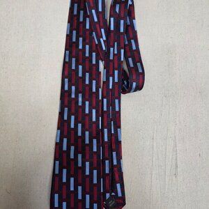 Bachrach Tie Mens One Size 100% Silk Geometric Red Navy Blue Woven Classic